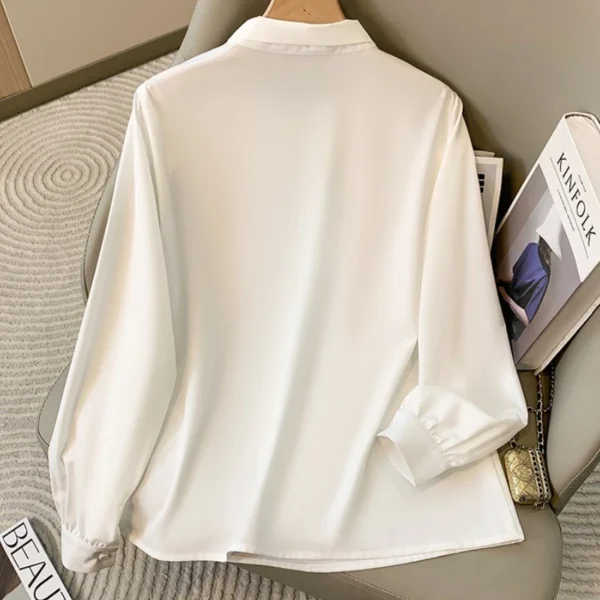 2025 Women's Elegant Butterfly Knot V-neck Blouse Solid Thin Chiffon Plus Size Shirt Spring Autumn Fashion Long Sleeves Tops - Image 4