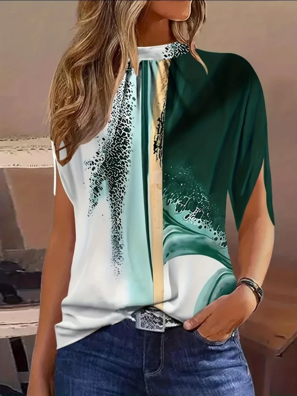 Plus Size Casual Print Women's Blouse O Neck Half Sleeve Loose Shirt 2024 Summer Woman Tops Fashion Blouses Streetwear