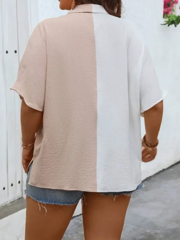 Plus Size Women Summer Shirt Fashion Chic Color-Blocked Cardigan Elegant Breathable Blouses Clothing Suitable for Many Occasions - Image 4