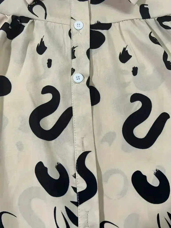 Plus Size 1XL-5XL Women Geometric Pattern Lapel Long Sleeved Top Button Casual Shirt - Image 3