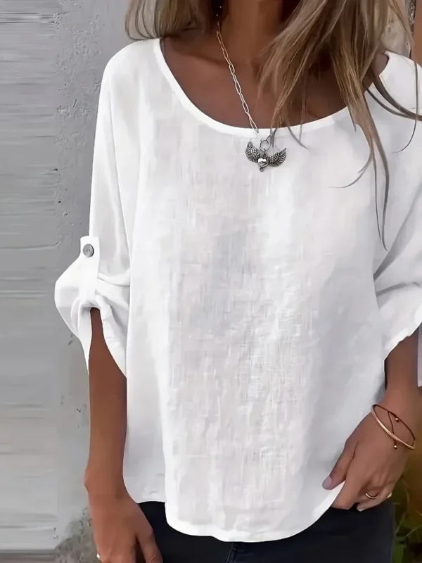 Plus Size Womens Fashion Summer Shirts Breathable Solid Plain Lady Clothings Crew Neck Loose Fit Blouses Half Sleeve Casual Tops - Image 2