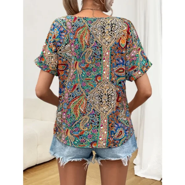 Plus Size 0XL-5XL Women's Fashionable V-neck Printed Casual and Comfortable Short Sleeved Shirt - Image 2