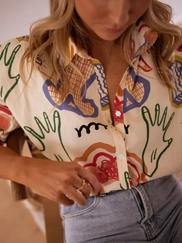 Plus Size Korean Style 2025 Woman's Loose Artistic Design Graffiti Pocket Tops Casual Shirts Clothing Fashion Long Sleeve Blouse - Image 4