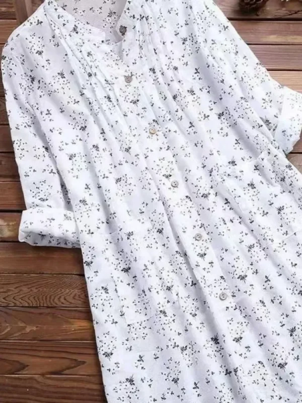 Women's Plus-size Shirt White Long Flower Decorated Lapel Button Up Top for Travel Wear - Image 5