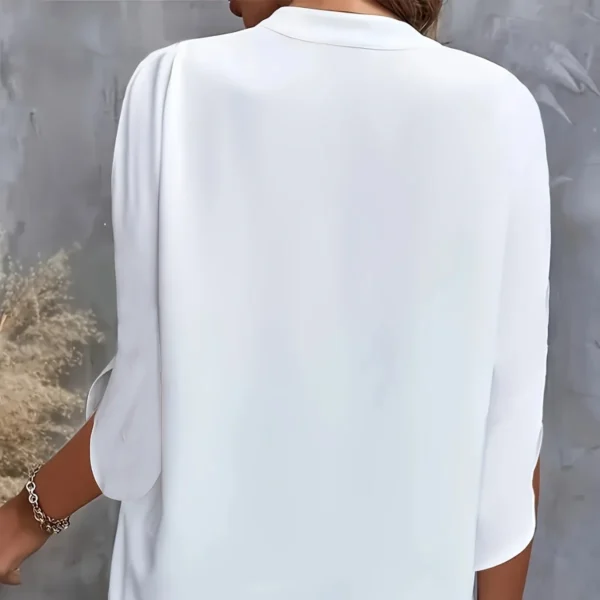 Pluse Size V-neck Summer Elegant Women's Blouse Solid Color Loose Shirt Short Sleeve Casual White Tops Office Lady Tops Clothing - Image 3