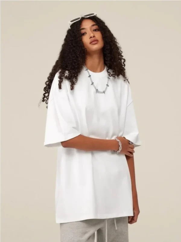 Plus Size T-Shirt Women Pure Wihte Color Short Sleeve Simple Style Round Neck Casual Loose Fit Cotton Tee Summer Oversized Tops - Image 3