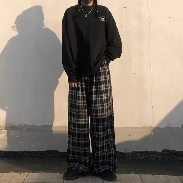 Oversize Pants Women Sweatpants Summer Fashion Black Plaid Casual Pants Elastic Waist Casual Pockets Student Unisex Trousers - Image 5
