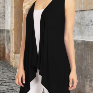 Elegant Sleeveless Open Front Cardigan Vest for Women - Plus Size Lightweight Draped Long Vest