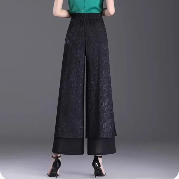 High Waist Wide Leg Pants Women's Summer Thin Ice Silk Straight Cut Slimming Drapey Floral Embroidery Loose Fit Casual Trousers - Image 2