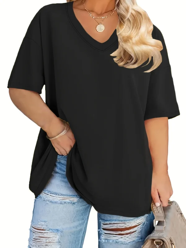 Women's Plus Size V Neck Solid T-Shirt Summer Female Basic Soft Tees Women Casual Multicolour Short Sleeved Tops