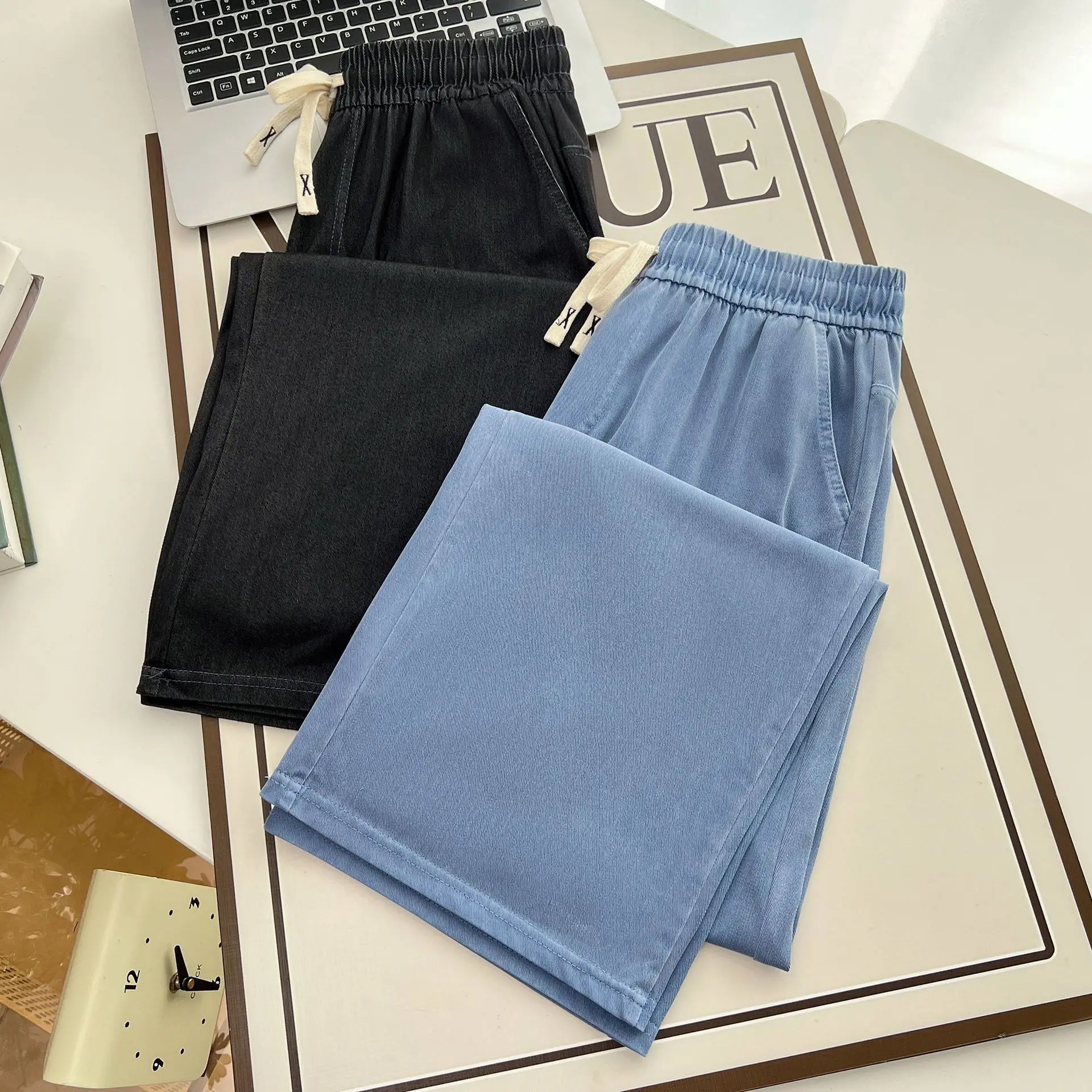 Women's Straight Jeans, Oversized Trousers, Curve Clothes, High Waist, Stretch, Lyocell Denim Pants, Plus Size, Summer - Image 5