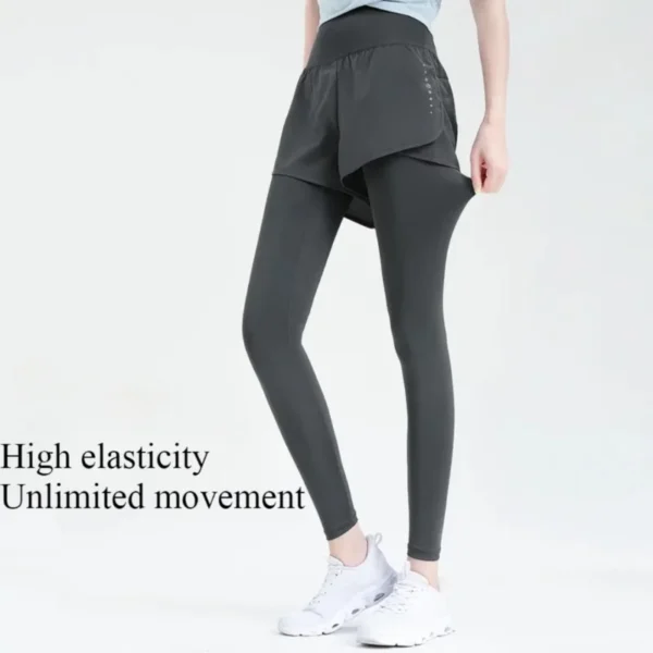 Women Yoga Pants Sportswear Woman Gym Yoga Wear Training Pants Leggings Elastic Quick-drying High Waisted Fake Two Pieces - Image 3