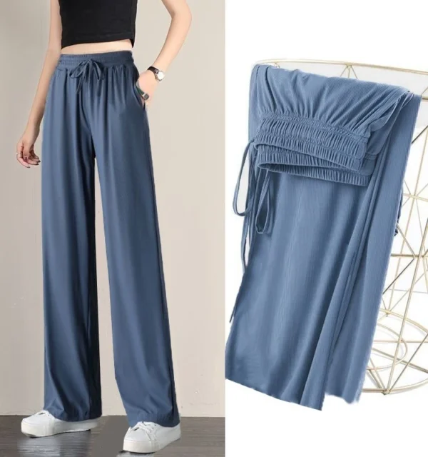 Special Offer plus Size Ice Silk Wide Leg Pants Women Summer Thin High Waist Drapey Loose Straight Casual Trousers - Image 3
