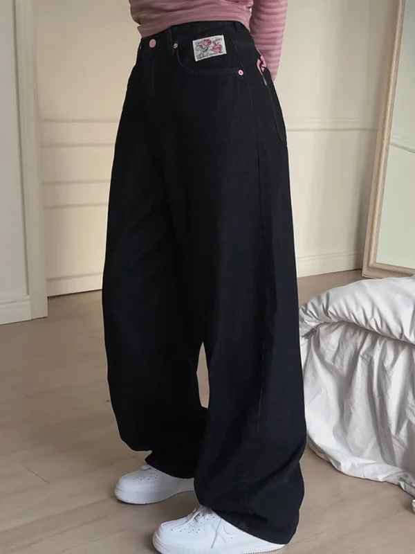 High Waist Embroidered Letter Print Denim Pants Women's Spring New Sle Cool Sexy Long Trousers Casual Wide Leg Jeans
