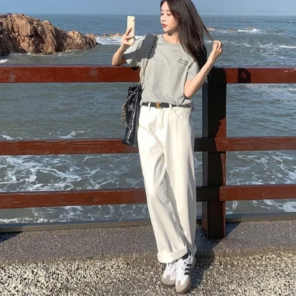 「MD」Loose White Wide Leg Jeans Women Drape High Waist Straight Wide Leg Pants Mopping Pants - Image 2