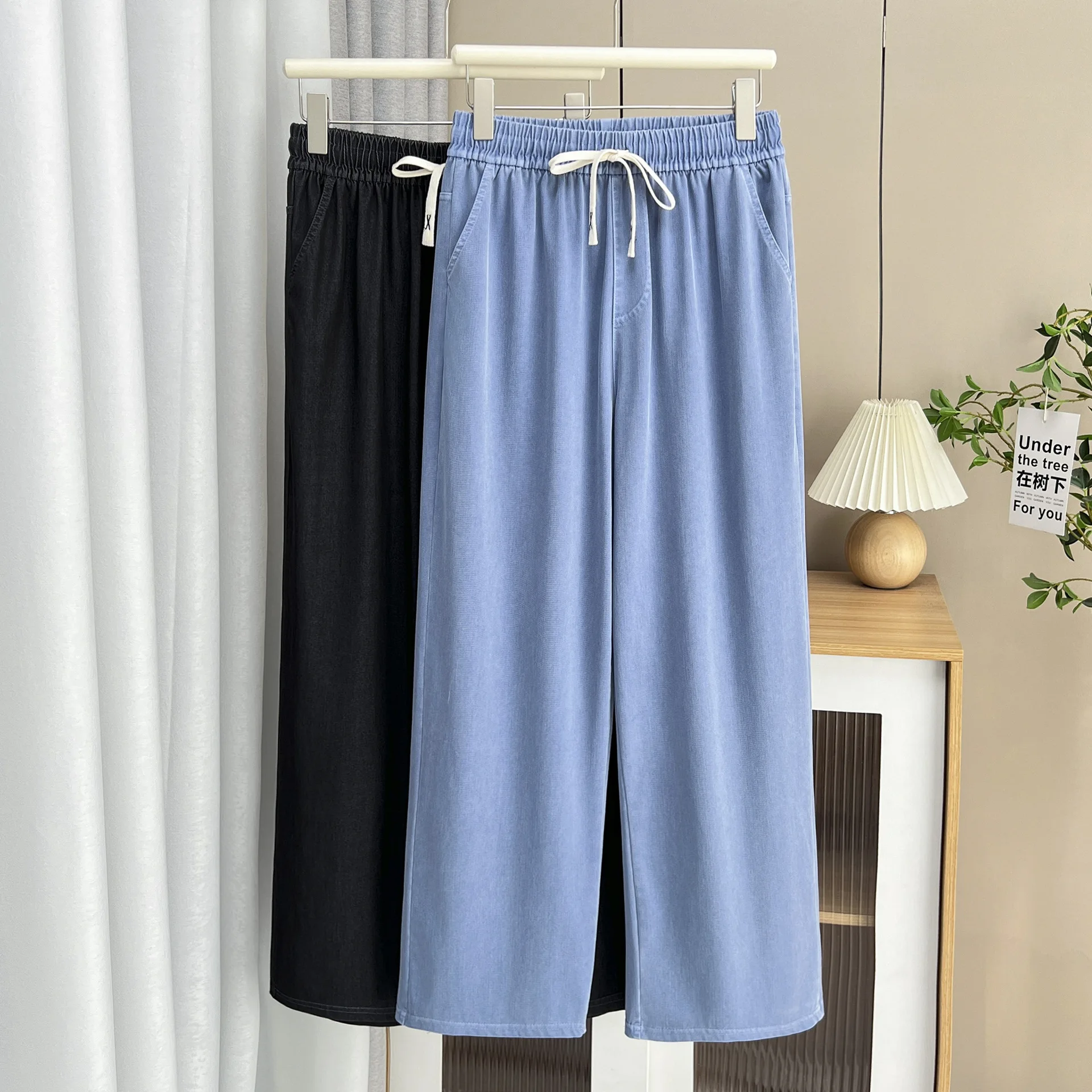 Women's Straight Jeans, Oversized Trousers, Curve Clothes, High Waist, Stretch, Lyocell Denim Pants, Plus Size, Summer - Image 3