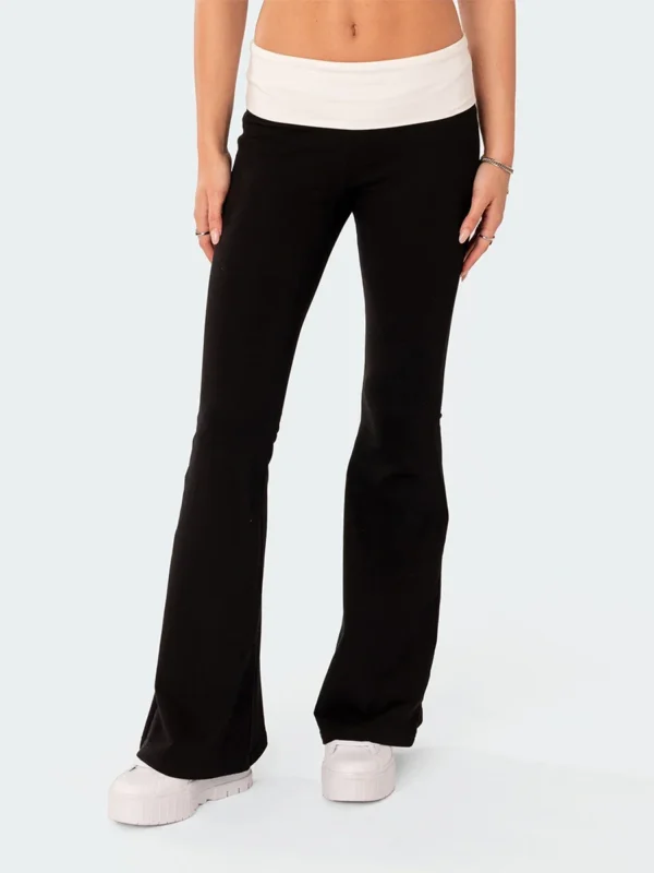 Women Fashion Flared Pants Casual Contrast Color Creativity Elastic Waist Bell Bottoms Bootcut Trousers Y2K 2024 New Streetwear - Image 2
