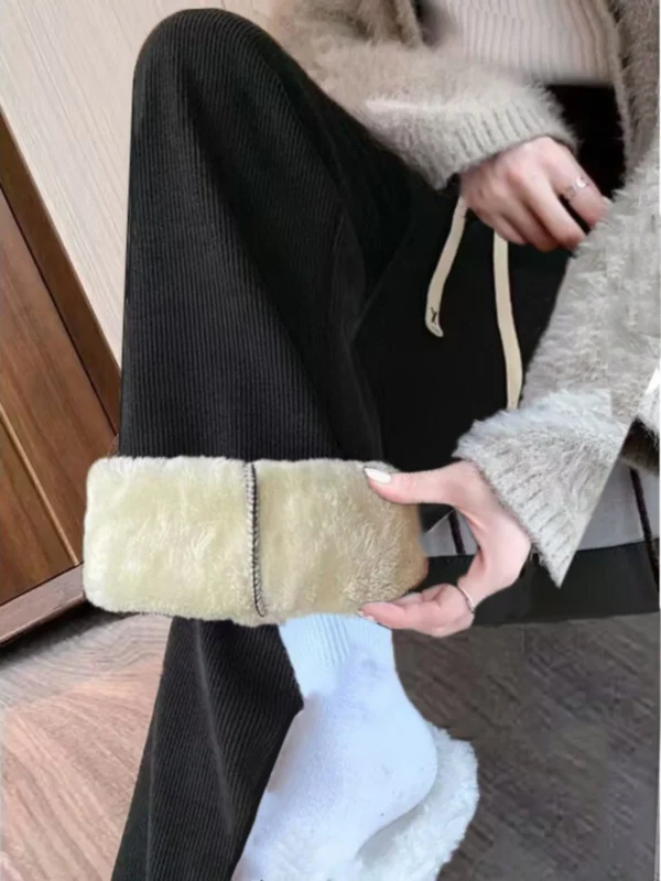 High Waist Wide Leg Pants Women's Autumn Winter Flannel Fce Lined Casual Loose Fit Trousers Nine Points Commute Sle - Image 2