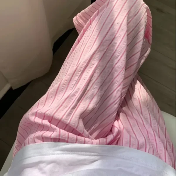 Korean Casual Striped Drawstring Straight Pant Y2k Women Loose Holiday Pants Perppy Sweet Pink High Waist Office Trousers - Image 6