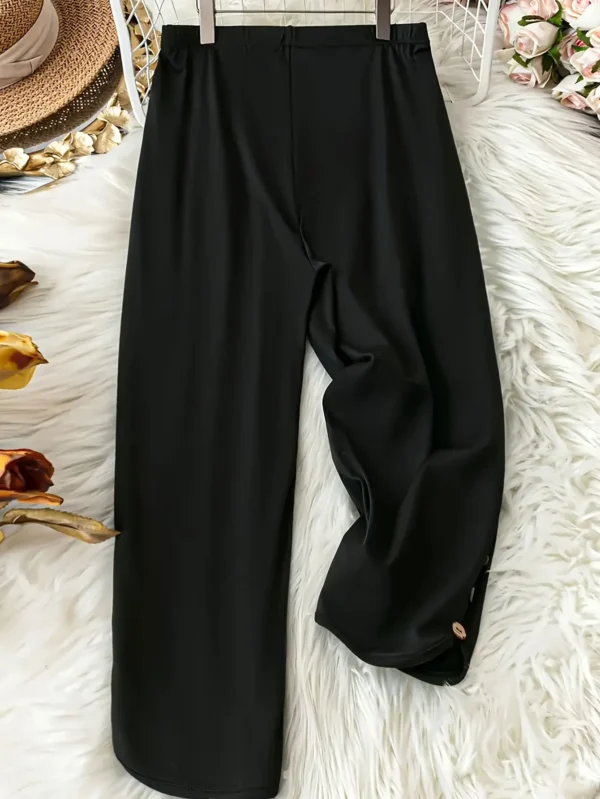 Womens Plus Size Straight Leg Pants Black Casual Machine Washable Trousers with Pockets SpringFall Versatile Comfort Fit