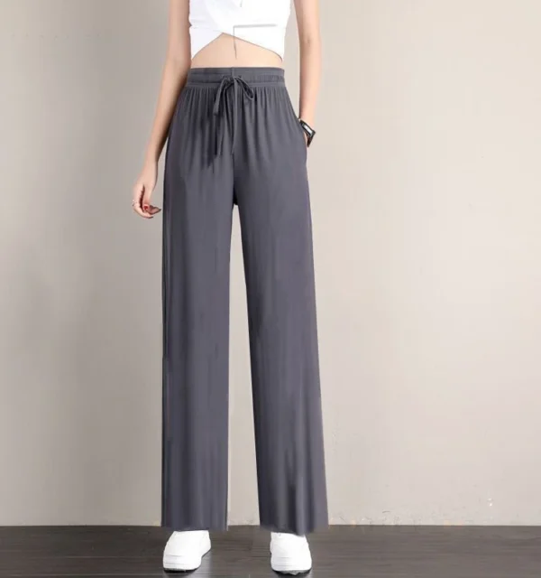 Special Offer plus Size Ice Silk Wide Leg Pants Women Summer Thin High Waist Drapey Loose Straight Casual Trousers
