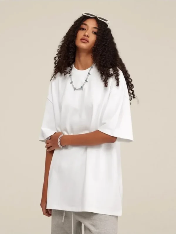 Plus Size T-Shirt Women Pure Wihte Color Short Sleeve Simple Style Round Neck Casual Loose Fit Cotton Tee Summer Oversized Tops