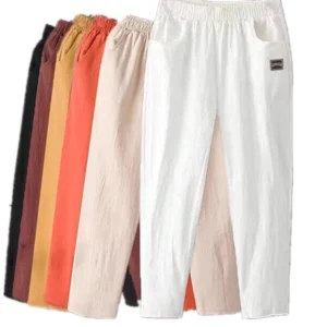 Summer Casual Cotton Linen Loose Harem Pants High Waist Nine Points Mom Jeans Elastic Waist New Sle 2025 Korean Sle Women...