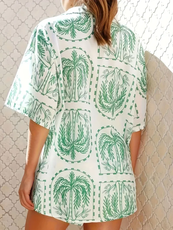 Women's Large Size Woven Solid Color Summer Print Set - Image 5