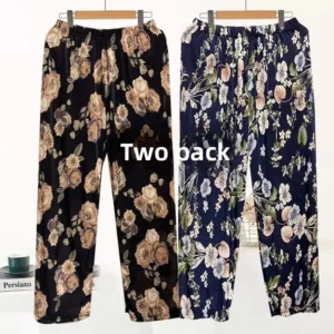 Ice Silk Thin Casual Mom Pants Autumn Winter Nine Points Long Trousers for Middle Aged And Elderly Women Comfortable Loose Fit