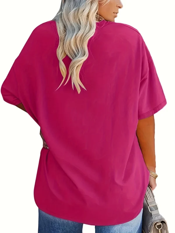 Plus size women's spring & summer simple fashion basic versatile polyester fiber with elastic solid color short-sleeved T-shirt。 - Image 2