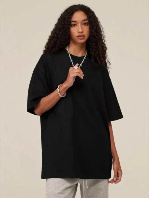 Plus Size T-Shirt Women Pure Wihte Color Short Sleeve Simple Style Round Neck Casual Loose Fit Cotton Tee Summer Oversized Tops - Image 4