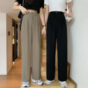 High Waist Loose Wide Leg Pants Women's Summer Korean Style Suit Pants Slimming Large Size Floor-Length Casual Trousers