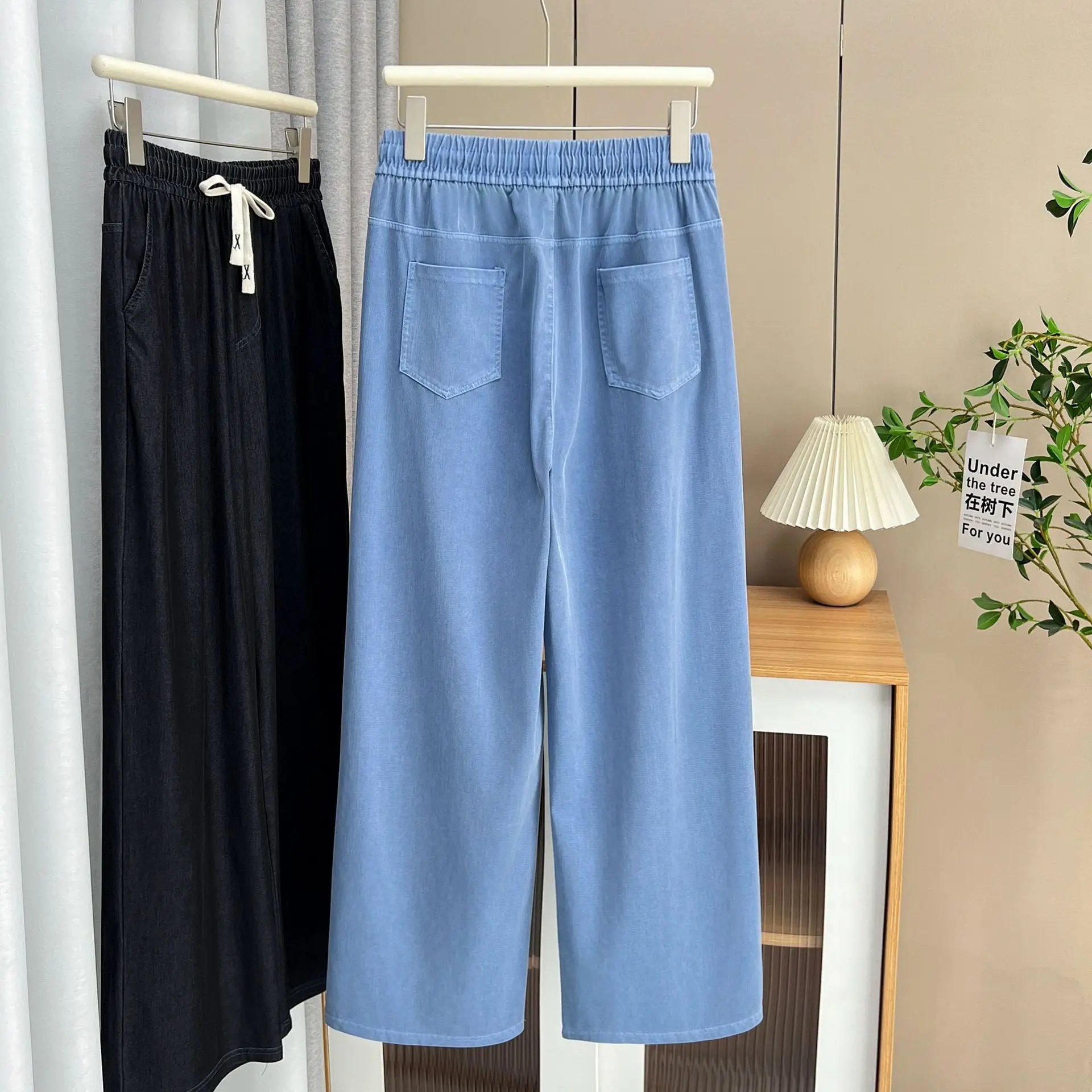 Women's Straight Jeans, Oversized Trousers, Curve Clothes, High Waist, Stretch, Lyocell Denim Pants, Plus Size, Summer - Image 4