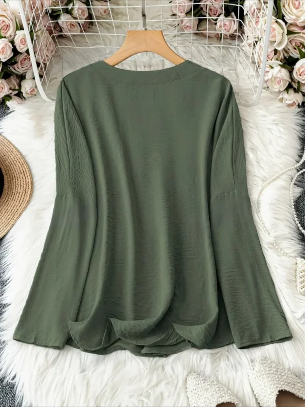 Plus Size Women's Casual Tops Loose Breathable Long Sleeve Stand Collar Female T-shirt Polyester Fashion Apparel V-neck Clothing - Image 4