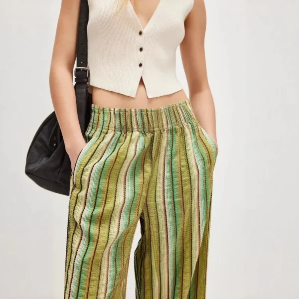 2025 Autumn and Winter New Fashion Women's Wide Leg Trousers Printed Striped Loose-fitting High-waisted Pants - Image 3