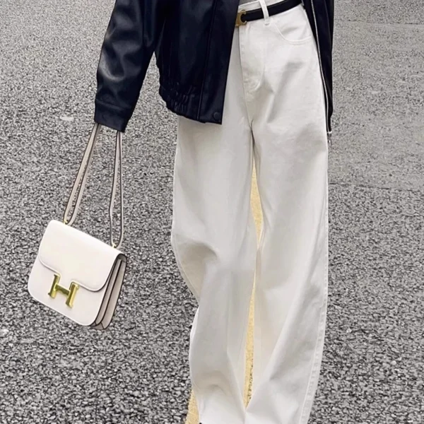 「MD」Loose White Wide Leg Jeans Women Drape High Waist Straight Wide Leg Pants Mopping Pants