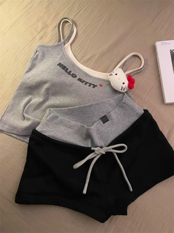 Low Waist Slim Fit orts Women's Outerwear Home Pants Color Blo Tee-Quarter Length Spor Pants Asymmetrical Korean Sle - Image 3