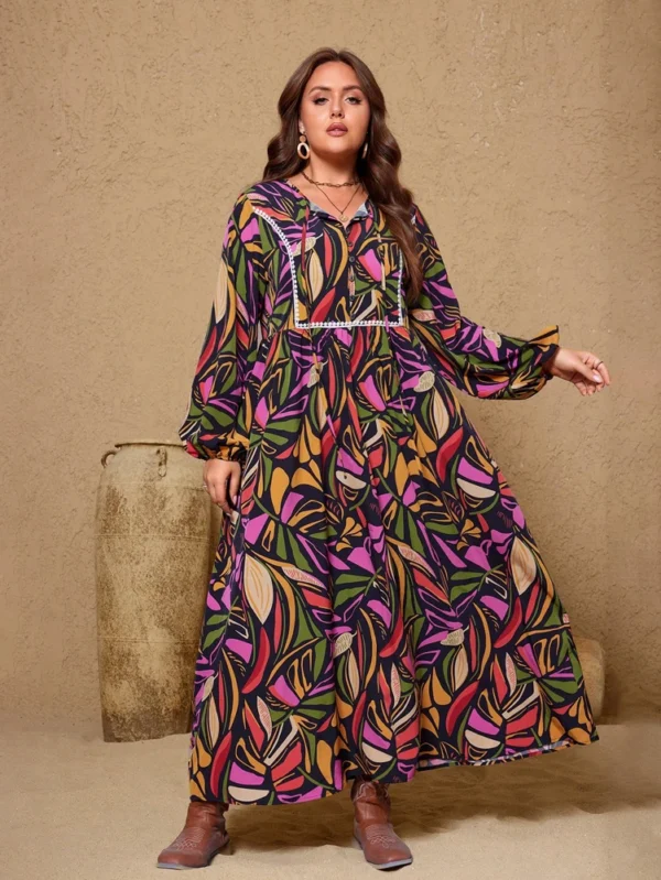 Plus Size 2025 Summer New Women Digital Printing Fashion Casual Dress Long Women Polyester Material Front Buttons