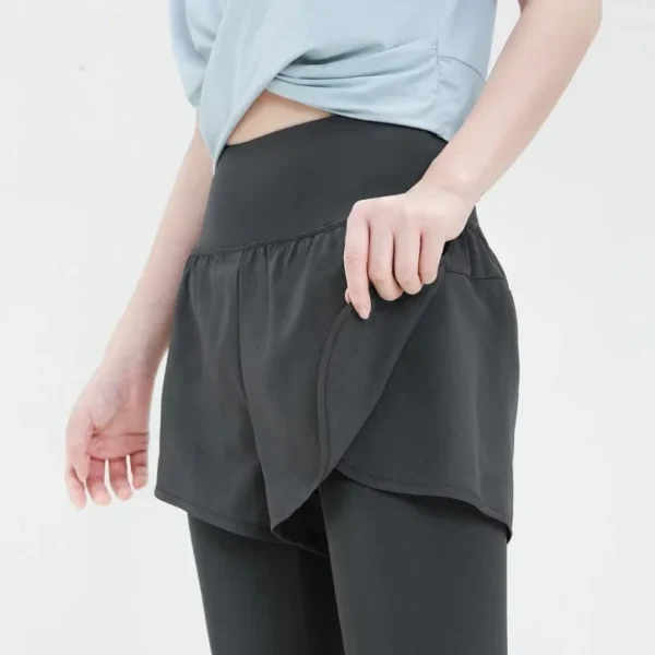 Women Yoga Pants Sportswear Woman Gym Yoga Wear Training Pants Leggings Elastic Quick-drying High Waisted Fake Two Pieces - Image 2