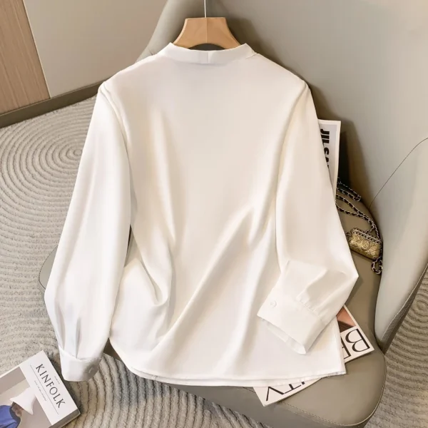 Big Size Women Shirts 2025 Spring Autumn Long Sleeve Office Lady V-Neck Solid Color Blouses Elegant and Youth Woman Tops - Image 3
