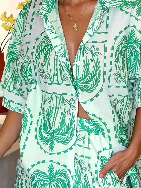 Women's Large Size Woven Solid Color Summer Print Set - Image 6