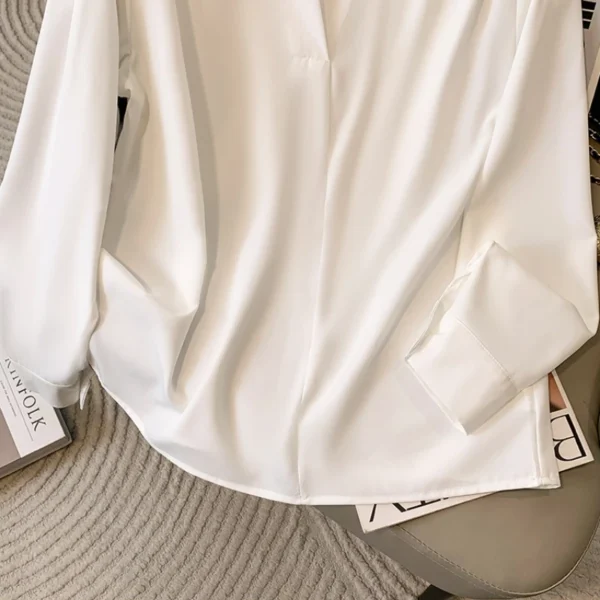 Big Size Women Shirts 2025 Spring Autumn Long Sleeve Office Lady V-Neck Solid Color Blouses Elegant and Youth Woman Tops - Image 6
