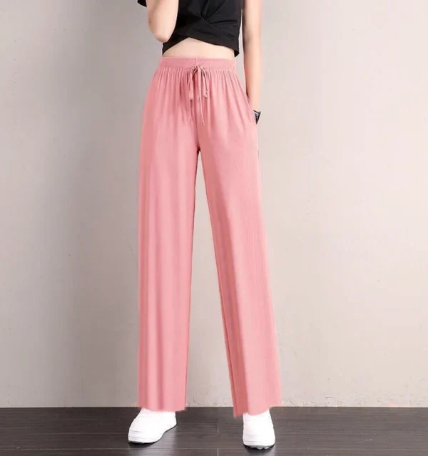 Special Offer plus Size Ice Silk Wide Leg Pants Women Summer Thin High Waist Drapey Loose Straight Casual Trousers - Image 5