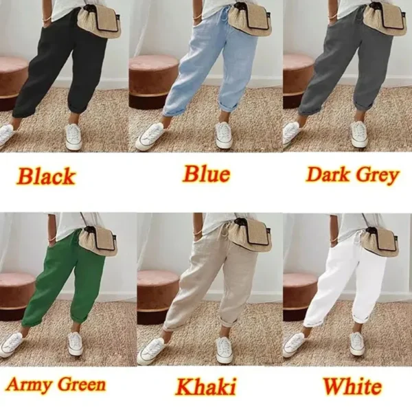 Women's Casual Pants Solid Color Drawstring Elastic Waist Trousers with Pockets Lounge Fashion Straight Pants - Image 3