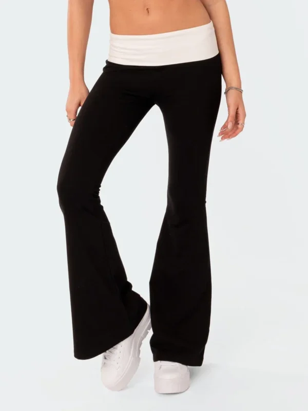 Women Fashion Flared Pants Casual Contrast Color Creativity Elastic Waist Bell Bottoms Bootcut Trousers Y2K 2024 New Streetwear - Image 3