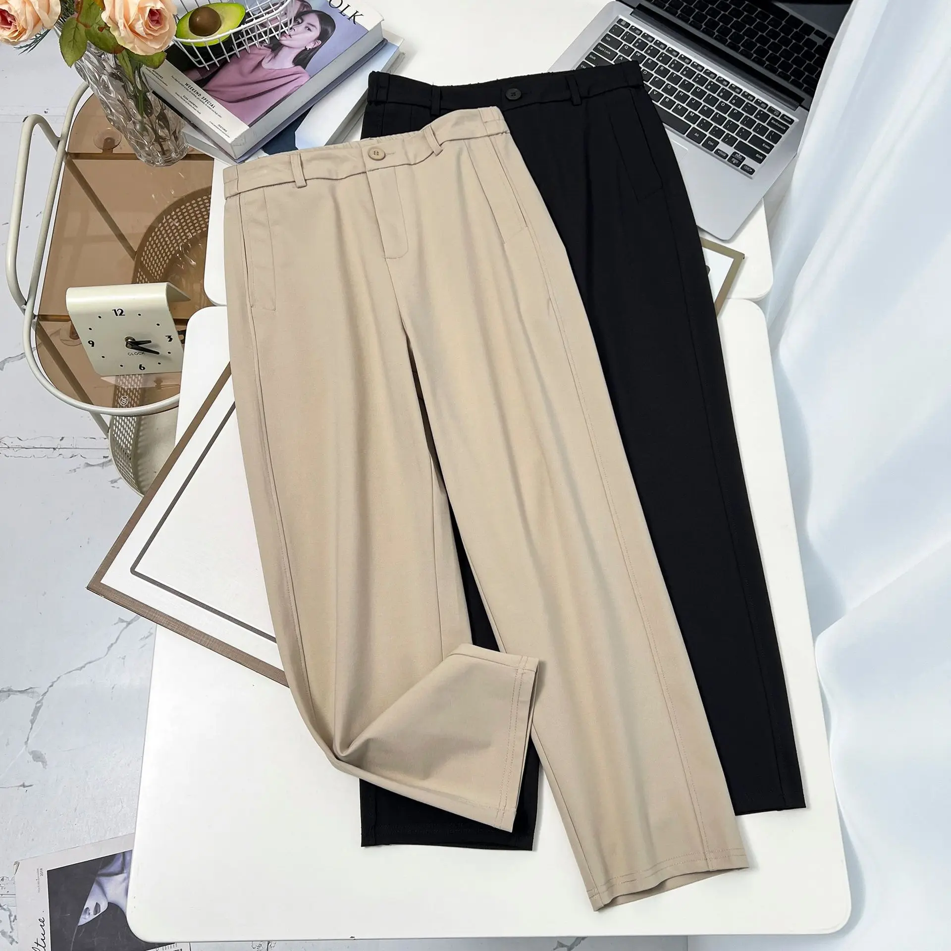 Plus Size Women's Stretch Ankle-Length Pants Spring & Summer Lightweight Casual Office Trousers For Curvy Girls - Image 6