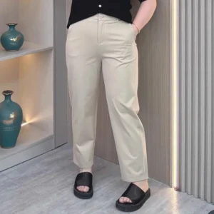 Plus Size Women's Stretch Ankle-Length Pants Spring & Summer Lightweight Casual Office Trousers For Curvy Girls