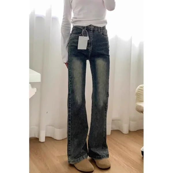 Spring 2025 Women's Retro Micro Flare Jeans High Waist Cotton Stretch Denim Ro ey Elastic Slimming Hoof Pants - Image 2
