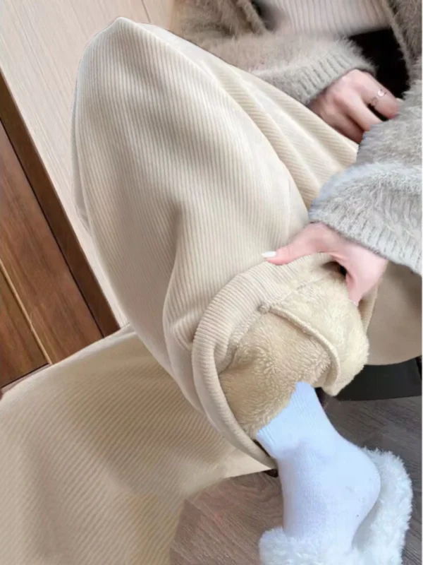High Waist Wide Leg Pants Women's Autumn Winter Flannel Fce Lined Casual Loose Fit Trousers Nine Points Commute Sle
