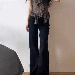 plus Size Retro Hot Girl Bla Flared Skinny Jeans Women's Low Waist Slimming Drapey Narrow Version Wide Leg Long Pants
